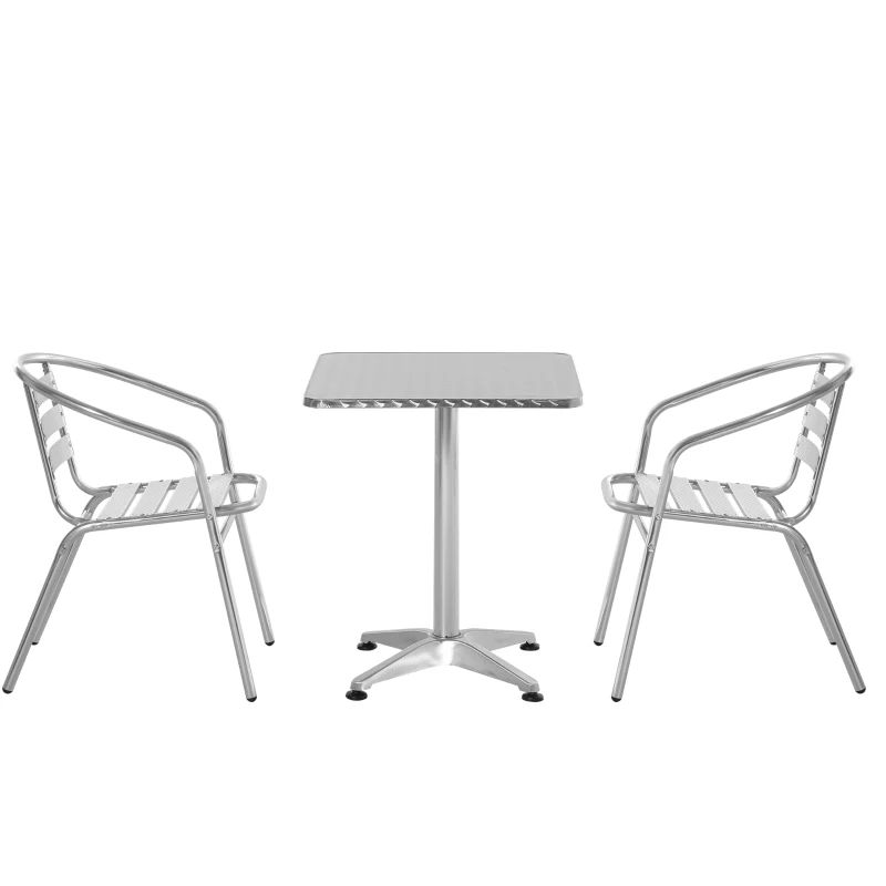 Outsunny Set Tavolino e Sedie da Giardino da 3 Pezzi, Arredamento da Giardino in Alluminio e Acciaio Inox, Argento