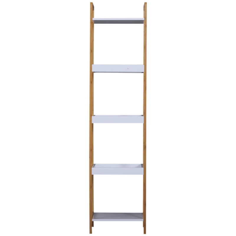 HOMCOM Scaffale Portaoggetti a 5 Ripiani in Bambù per Ingresso, Bagno e Ufficio, 32x30x130 cm, Bianco