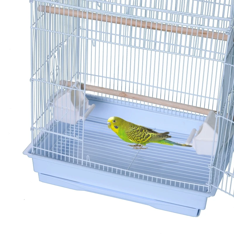 PawHut Gabbia per Uccelli con Trespoli, Altalena e Ciotole, Voliera da Giardino in Metallo e Plastica, 47.5x36x91cm, Bianco