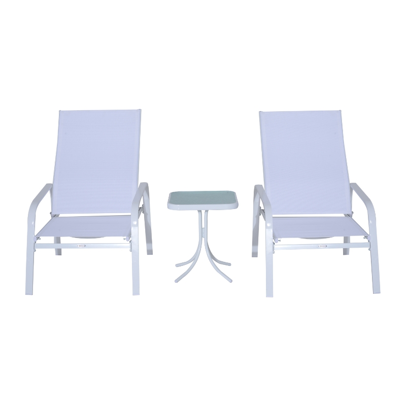 Outsunny Set Mobili da Giardino 5pz 2 Sedie a Sdraio con 2 Poggiapiedi, Tavolino in Textilene, Crema