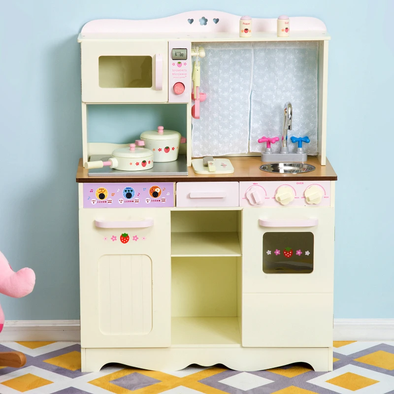 HOMCOM Cucina Giocattolo per Bambini con Accessori Legno 71 × 30 × 97.5cm