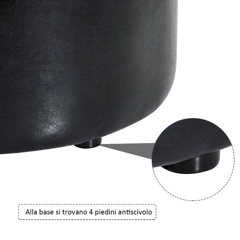 HOMCOM Pouf Poggiapiedi Telaio in Legno Massello Rivestimento in Pelle Sintetica Cuscino Imbottito con Spugna di Elevata Densità Spessa 4,5cm Nero Max:150kg 45x45x50cm