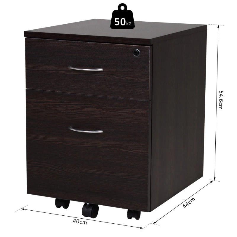 Vinsetto Cassettiera con 2 cassetti per Documenti A4 con Chiusura di Sicurezza Nero