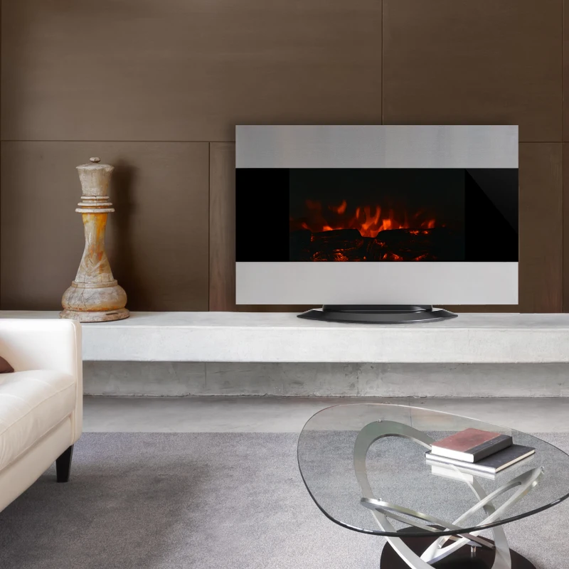 HOMCOM Caminetto Elettrico a Parete o FreeStanding con Fiamma di LED 90 x 9.5 x 56cm