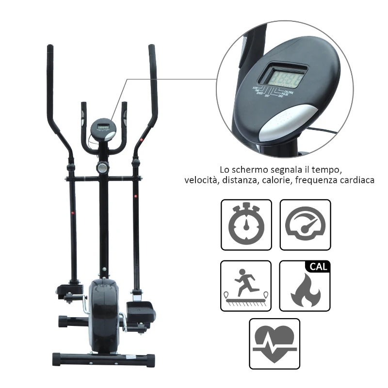 Homcom – Cyclette Ellittica Magnetica Professionale in Acciaio con Display, 111 x 58 x 150cm Nero