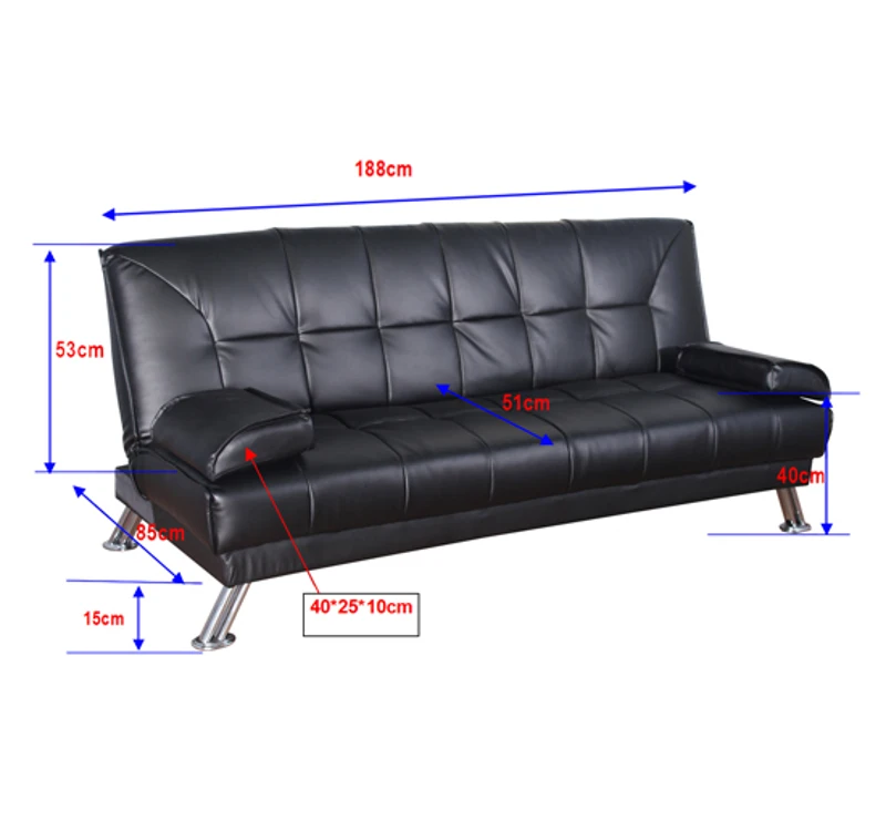 HOMCOM - Divano letto 2 in 1 ribaltabile pieghevole in pelle sintetica nero