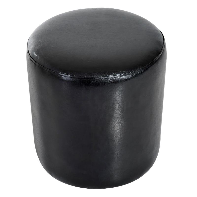 HOMCOM Pouf Poggiapiedi Telaio in Legno Massello Rivestimento in Pelle Sintetica Cuscino Imbottito con Spugna di Elevata Densità Spessa 4,5cm Nero Max:150kg 45x45x50cm
