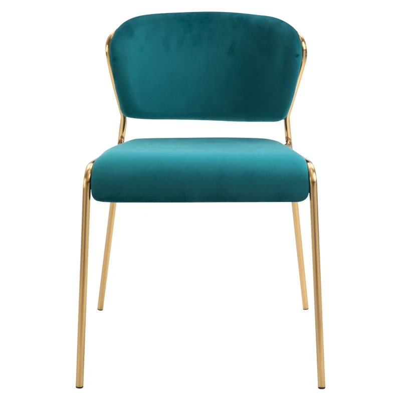 HOMCOM Set 4 Sedie di Design per Sala da Pranzo, Poltroncine Imbottite in Velluto Verde e Gambe in Metallo Oro