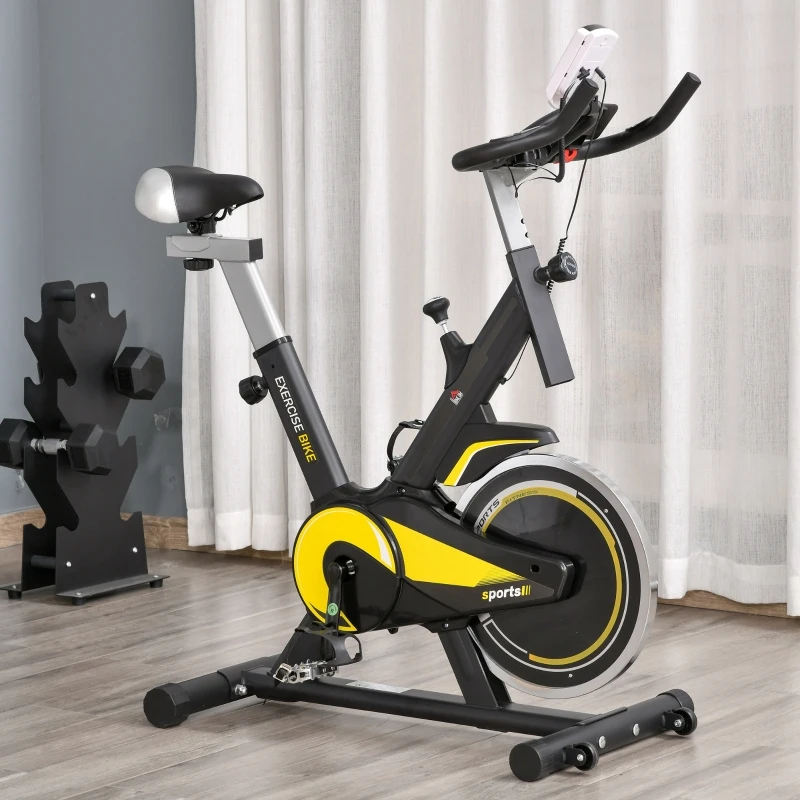 HOMCOM Spin Bike con Altezza regolabile 112-122cm Nera e Gialla, Volano 10kg