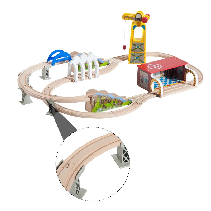 HOMCOM Set di Tavolo con Ferrovia per Trenino in Legno, con Certificati EN71123