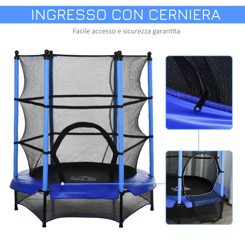 Homcom Trampolino Elastico con Rete di Sicurezza, Nero e Blu, Φ 140 x 158 cm