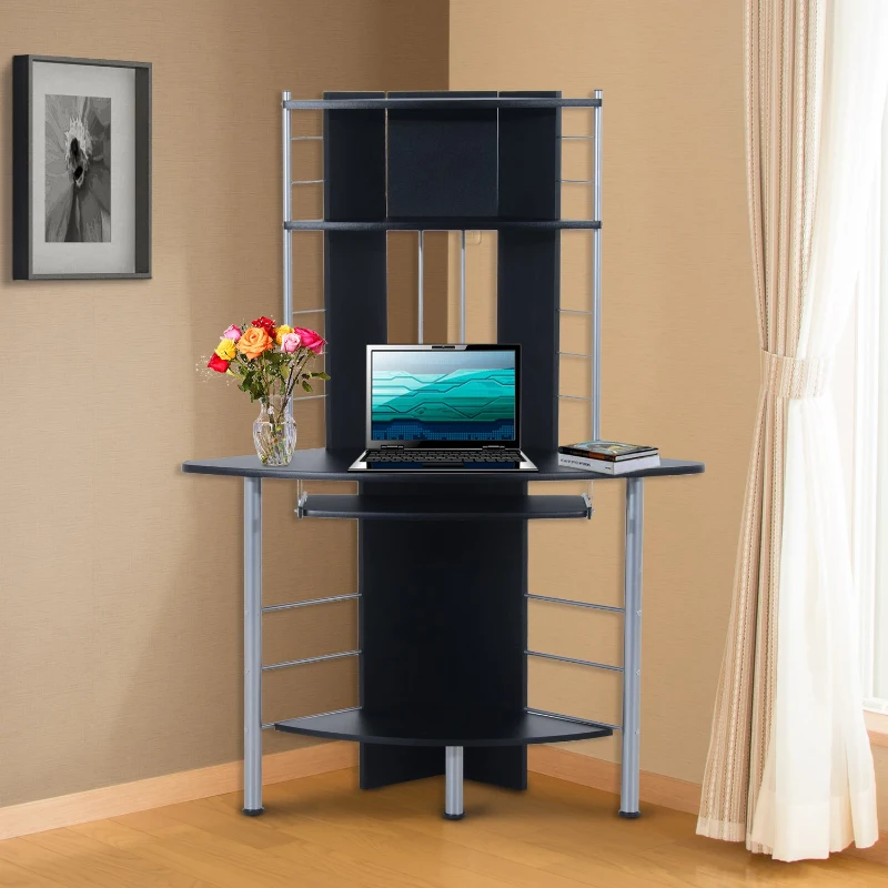 Homcom – Scrivania per Computer PC da Ufficio Studio in Legno e Ferro 113 x 65 x 158cm Nero