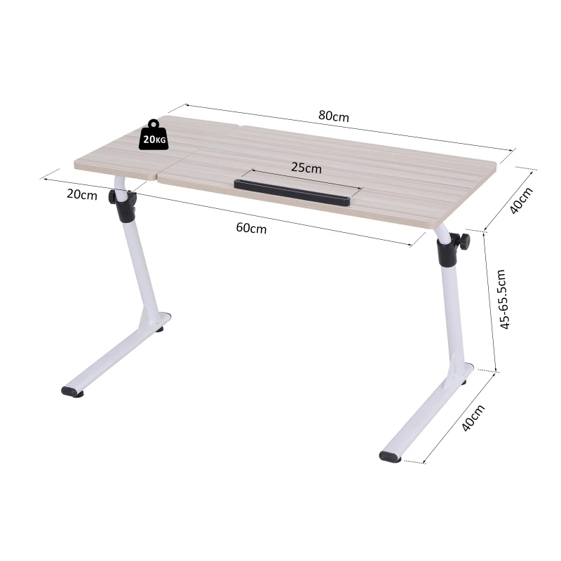 Vinsetto Tavolino Pieghevole Multifunzionale Altezza Regolabile con divisorio incorporato in MDF Classe E1 con Telaio Metallico Max:20kg 80x40x45-65cm