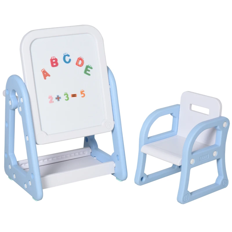 HOMCOM Grande Lavagnetta Magnetica per Bambini con Sedia, Lettere, Numeri, Pennarelli e Accessori per Studiare, Bianca