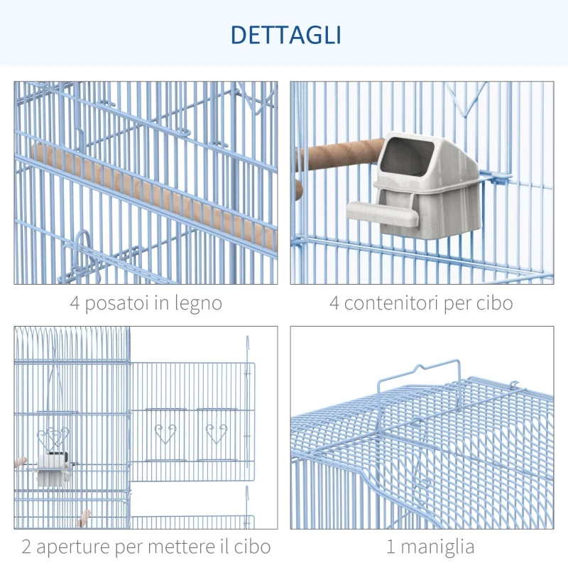 PawHut Gabbia per Uccelli con Trespoli, Altalena e Ciotole, Voliera da Giardino in Metallo e Plastica, 47.5x36x91cm, Bianco