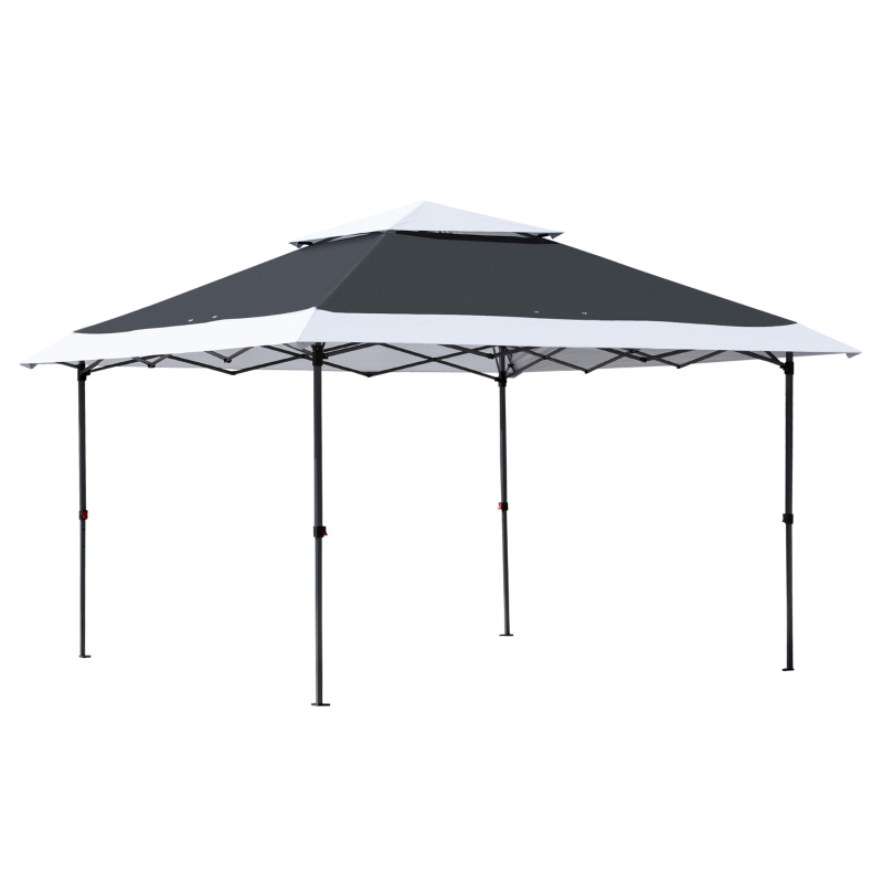 Outsunny Carpa de Fiesta Plegable 3,5x3,5 m Altura Ajustable en 3 Posiciones con Doble Techo y Bolsa de Transporte con Ruedas de Acero para Jardín Exterior Gris y Blanco
