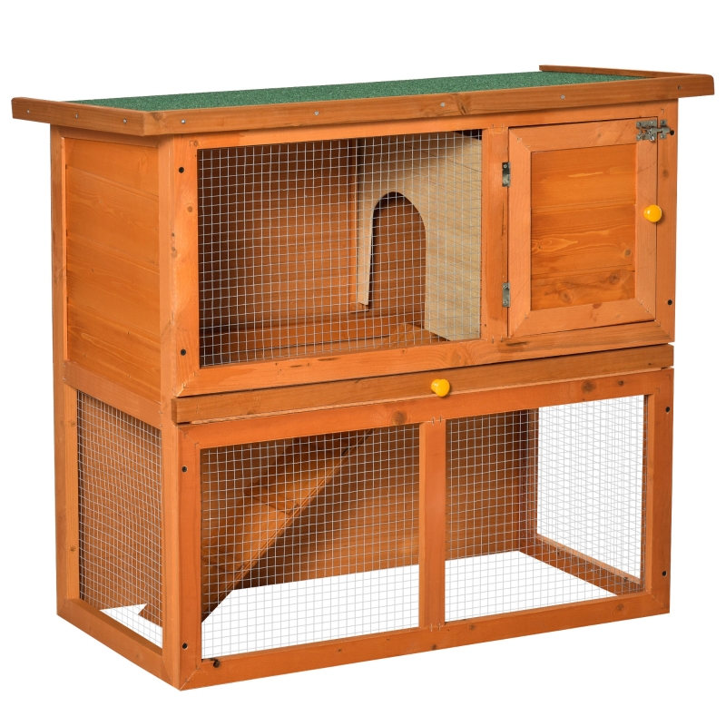 PawHut Conejera Madera Jaula para Conejos o Casa para Animales Pequeños 90x45x80cm Área de Juego