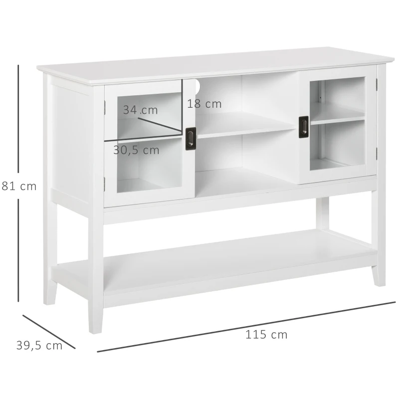 HOMCOM Aparador Buffet Moderno con 3 Estantes y 2 Armarios de Puertas Mueble Auxiliar Multiusos para Cocina Comedor Salón 115x39,5x81cm Blanco