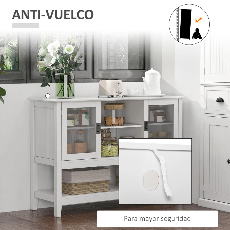 HOMCOM Aparador Buffet Moderno con 3 Estantes y 2 Armarios de Puertas Mueble Auxiliar Multiusos para Cocina Comedor Salón 115x39,5x81cm Blanco