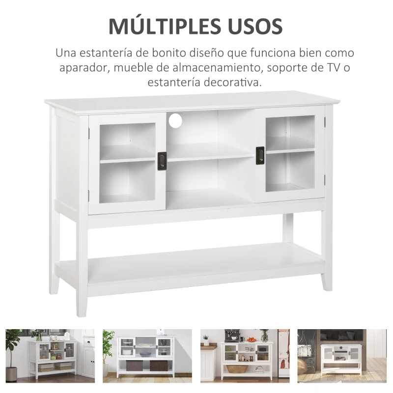 HOMCOM Aparador Buffet Moderno con 3 Estantes y 2 Armarios de Puertas Mueble Auxiliar Multiusos para Cocina Comedor Salón 115x39,5x81cm Blanco
