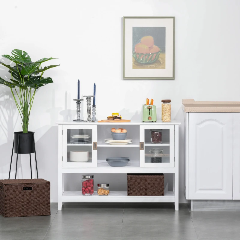 HOMCOM Aparador Buffet Moderno con 3 Estantes y 2 Armarios de Puertas Mueble Auxiliar Multiusos para Cocina Comedor Salón 115x39,5x81cm Blanco
