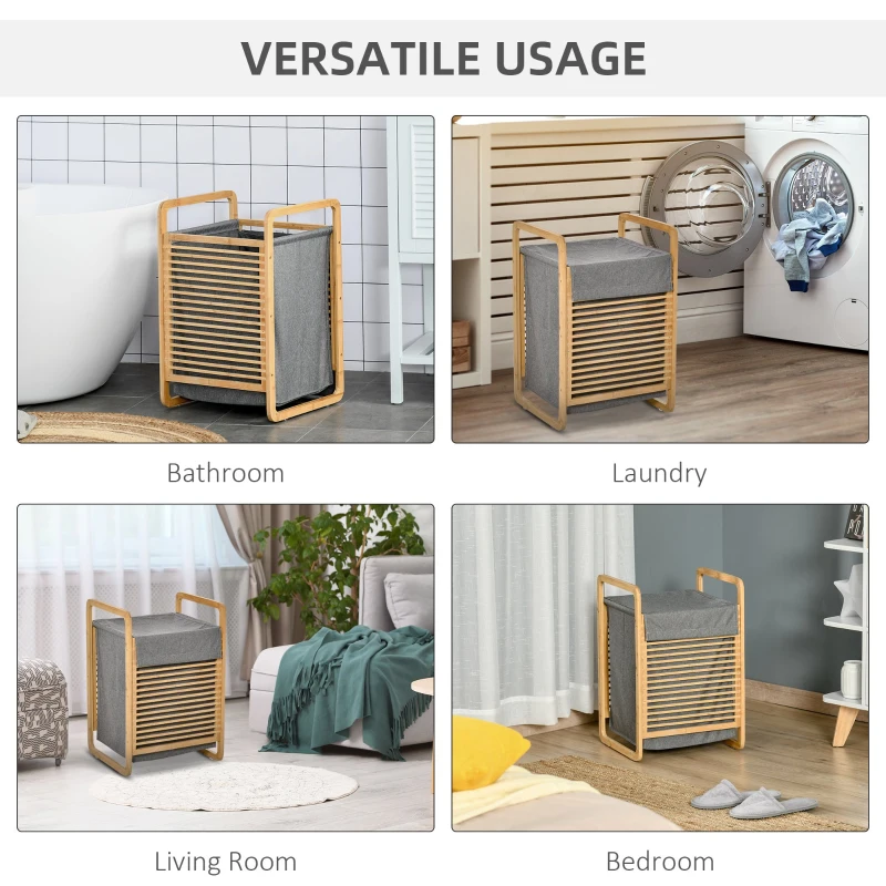 HOMCOM Cos de Rufe cu Sac Detasabil Stil Nordic Bambus si Panza