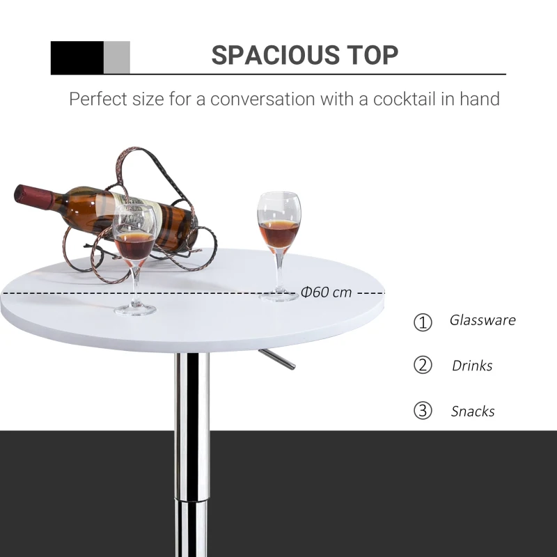 HomCom masa inalta reglabila, blat rotund, Φ60x69-93 cm