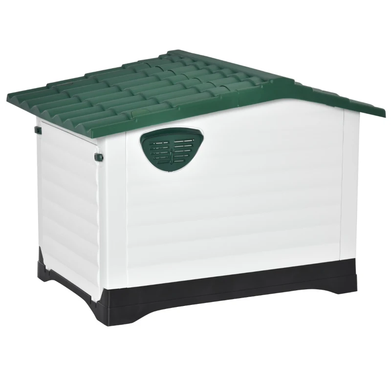 PawHut Casuta pentru caini in Plastic cu Usa si Fereastra 91x69x66cm Verde/Negru/Alb