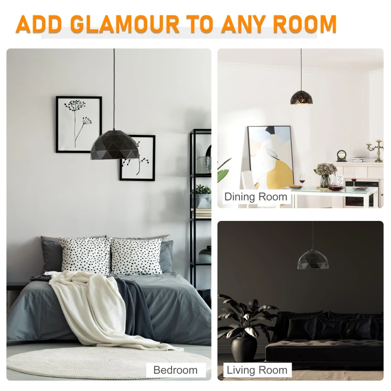 HOMCOM Lampa Vintage Suspendata Inaltime Reglabila Casa si Birou, Neagra