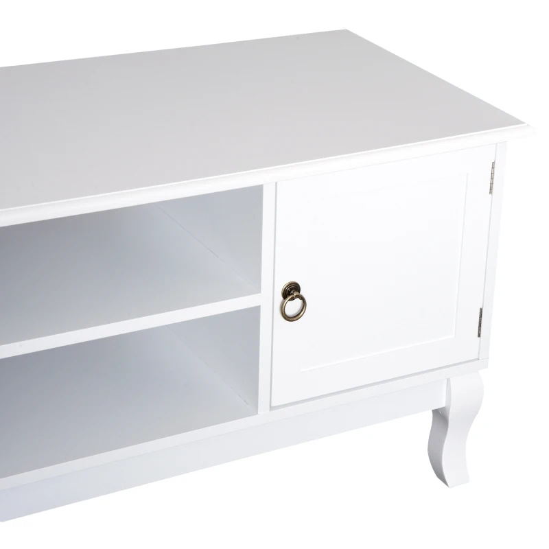 HOMCOM Suport pentru TV cu Dulap din MDF si lemn de Pin Stil Clasic, Alb Mat, 120x45x50cm