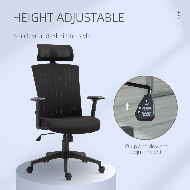 Vinsetto Scaun de Birou Ergonomic cu Tetiera si Suport Lombar 65x63x119-129cm