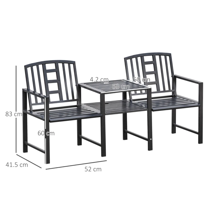 Outsunny Set 2 Scaune cu Masuta de cafea si gaura pentru Umbrela in metal, Negru