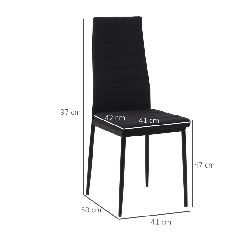HOMCOM Set 4 scaune captusite pentru camera de zi, moderne, din metal si material textil Negru