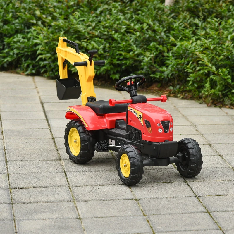 HOMCOM Tractorcu pedale si Excavator control manual pentru copii 3-6 ani rosu