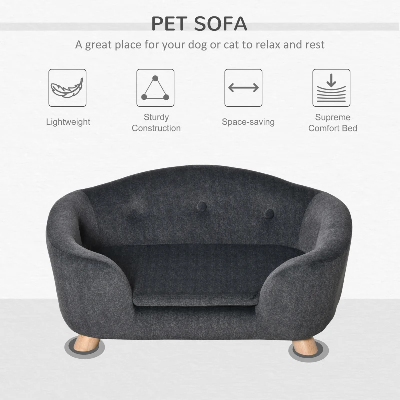 PawHut Culcus pentru Caini de Talie Mica, Canapeluta pentru Caini de Interior cu Perna Lavabila, 70x47x30cm - Gri Antracit