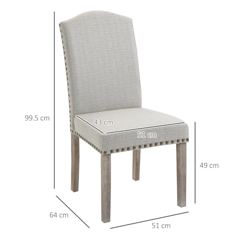 HOMCOM Set 2 Scaune Captusite Stil Classic pentru Living si Sufragerie Gri Deschis