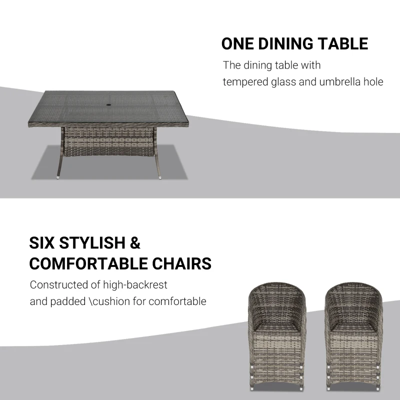 Outsunny Set Masa si Scaune de Gradina din Ratan Gri 7 piese