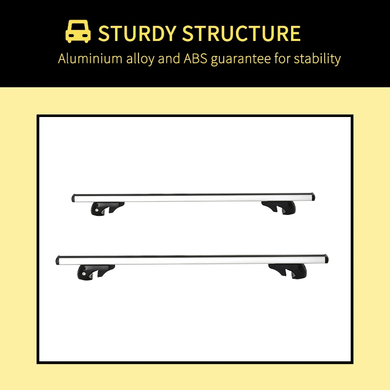 HOMCOM Bare Portbagaj pentru Auto cu Incuietoare si Chei, Bare Container din Aliaj de Aluminiu 125cm, Max. 75kg - Gri