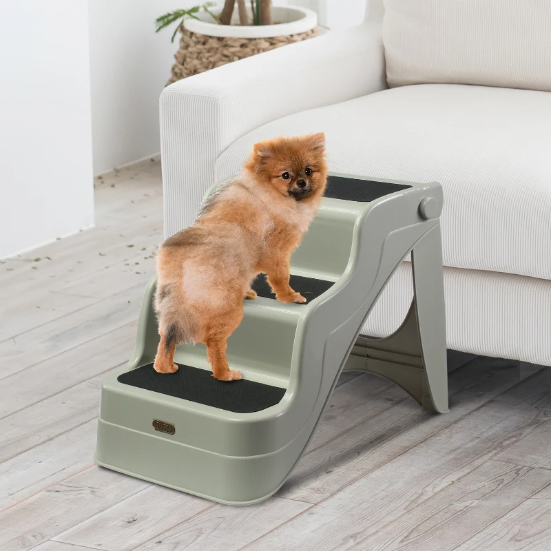 PawHut Scarisoara pentru Caini Pliabila 3 Trepte pentru Animale De Companie, Bej, 49x39x39cm