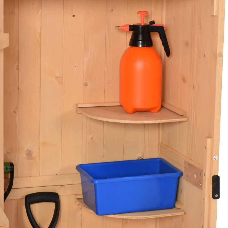 Outsunny Dulap de Gradina Extern Pentru Scule Ustensile in Lemn cu 3 Rafturi Acoperis Impermeabil 77 × 54.2 × 179cm Lemn Natural