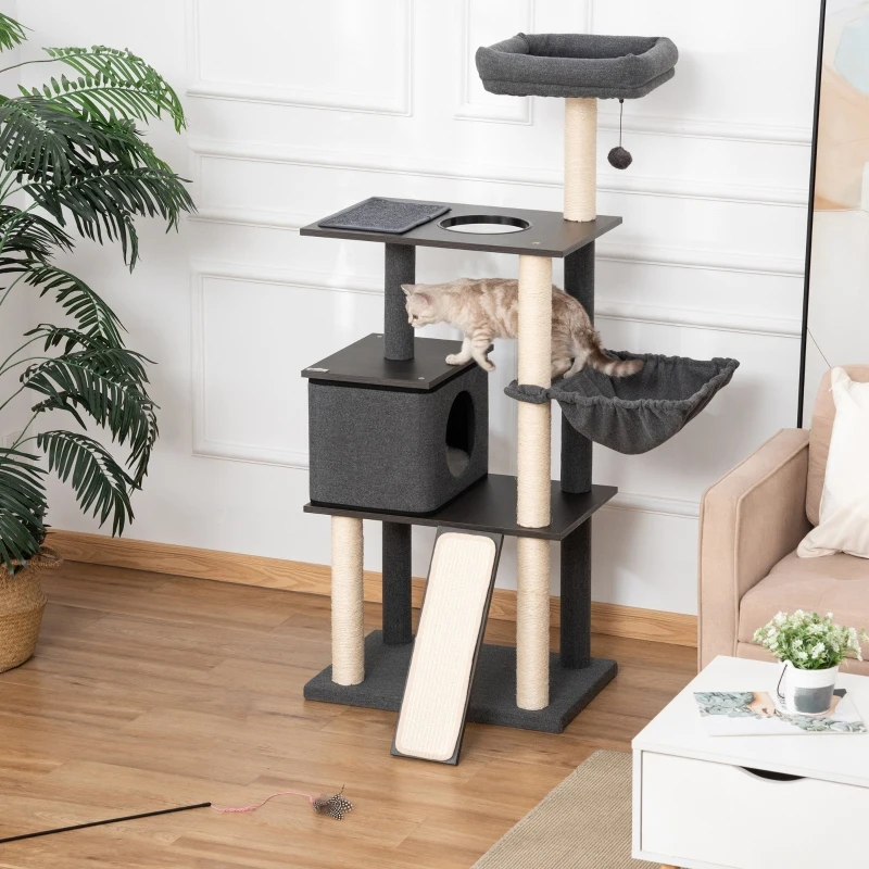 Pawhut Arbore Pisici 146 cm – Cusca, Perna & Stalpi Sisal