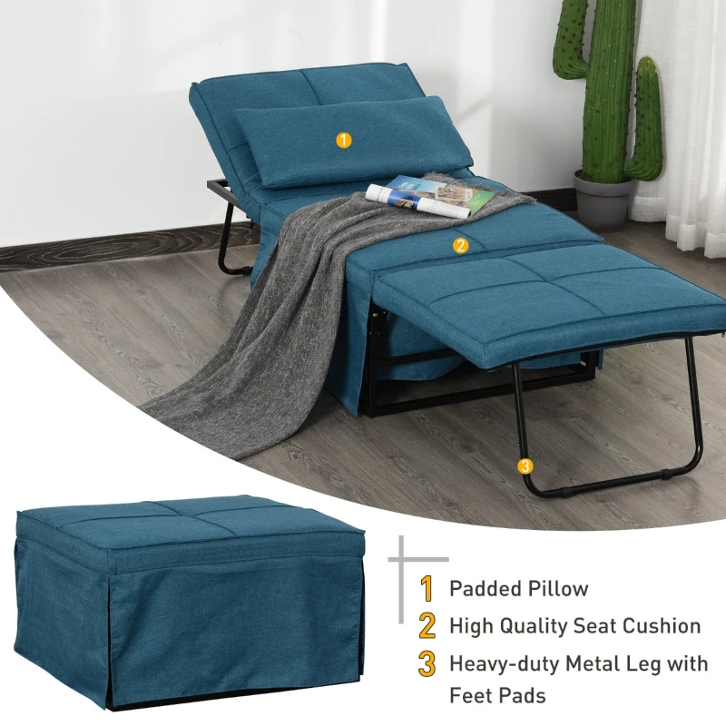 HOMCOM 4 in 1 Canapea extensibila 5 nivele spatar reglabil puof sezlong Albastra