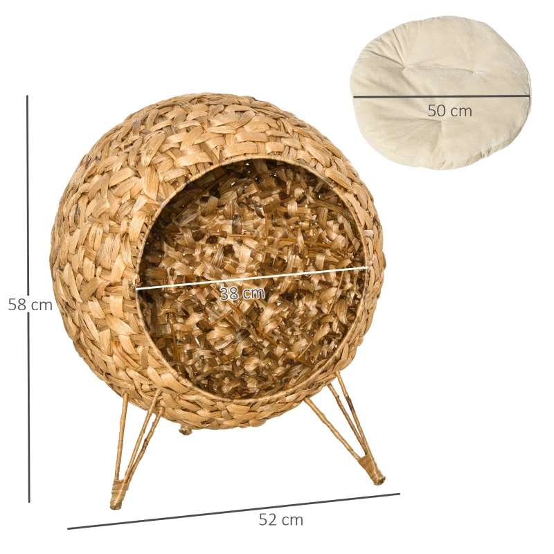 PawHut Cos pentru Pisici Pana la 5 kg Casuţa pentru Pisici din Ratan Maro Φ52x58cm