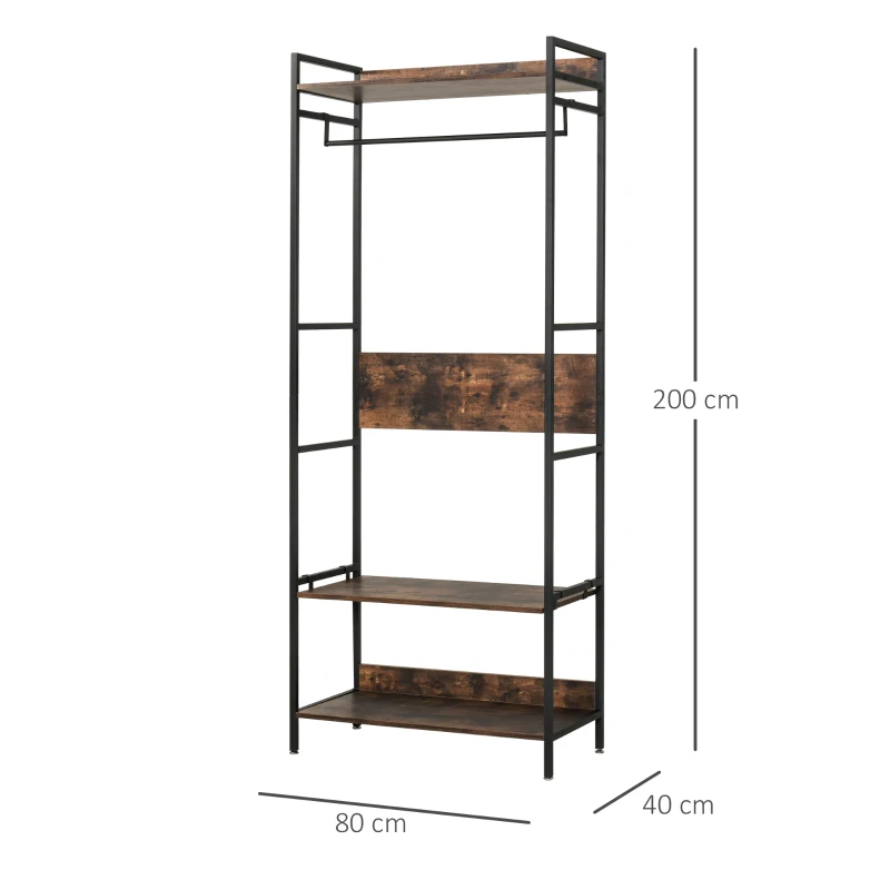 HOMCOM Cuier de perete cu suport de pantofi si rafturi stil industrial 80x40x200cm