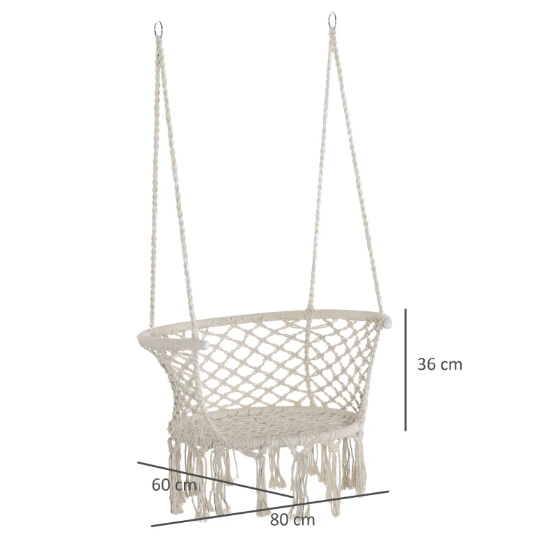 Outsunny Hamac de gradina Boho Chic Scaun Suspendat pentru Interior si Exterior Crem(m-3)