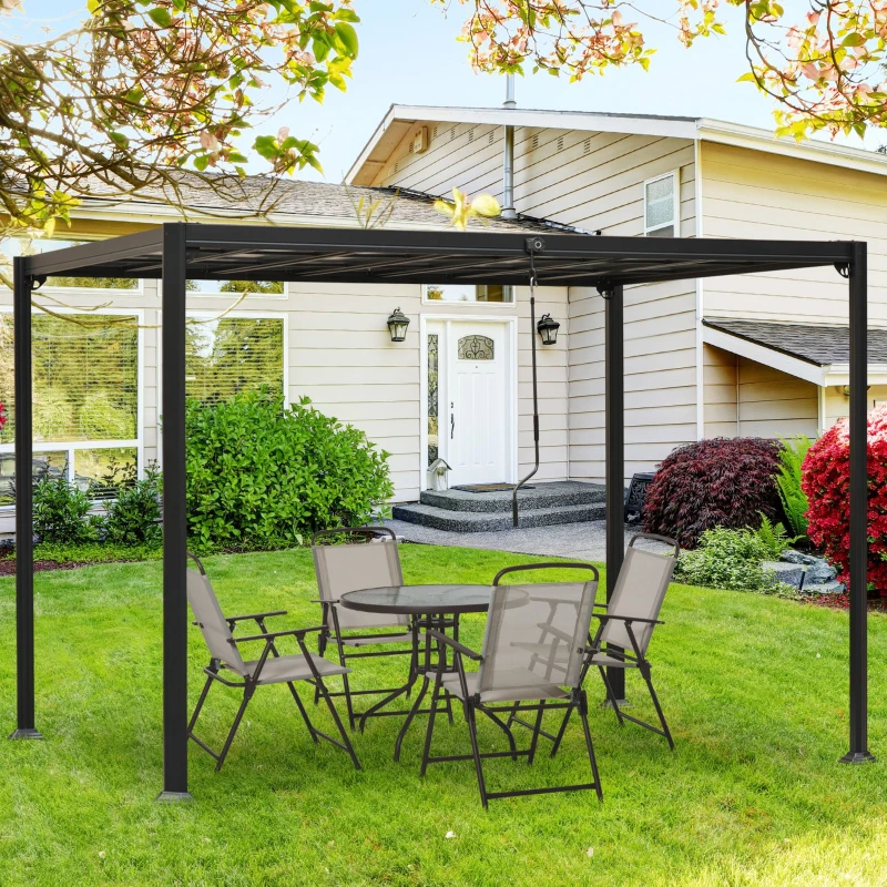 Outsunny pergola cu trapa pentru foisor gradina 3.48x3m, gri