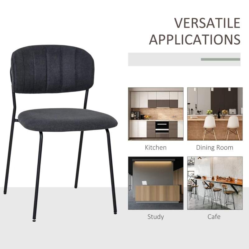 HOMCOM Set de 4 Scaune moderne Capitonate si Stivuibile, din Tesatura si Metal Gri