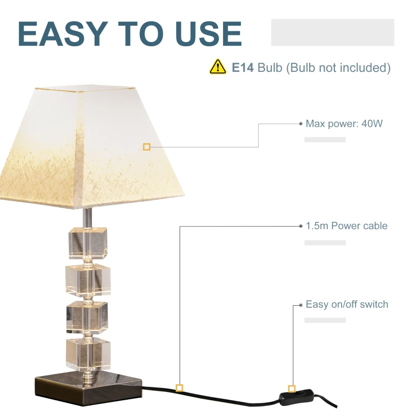 HOMCOM Lampa de Masa Cuplare E14, Abajur de Noptiera, Casa si Birou