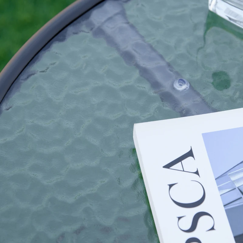 Outsunny Masuta de Gradina Rotunda Outsunny cu Etajera din Sticla si Structura Metalica, Φ50x55cm, Negru