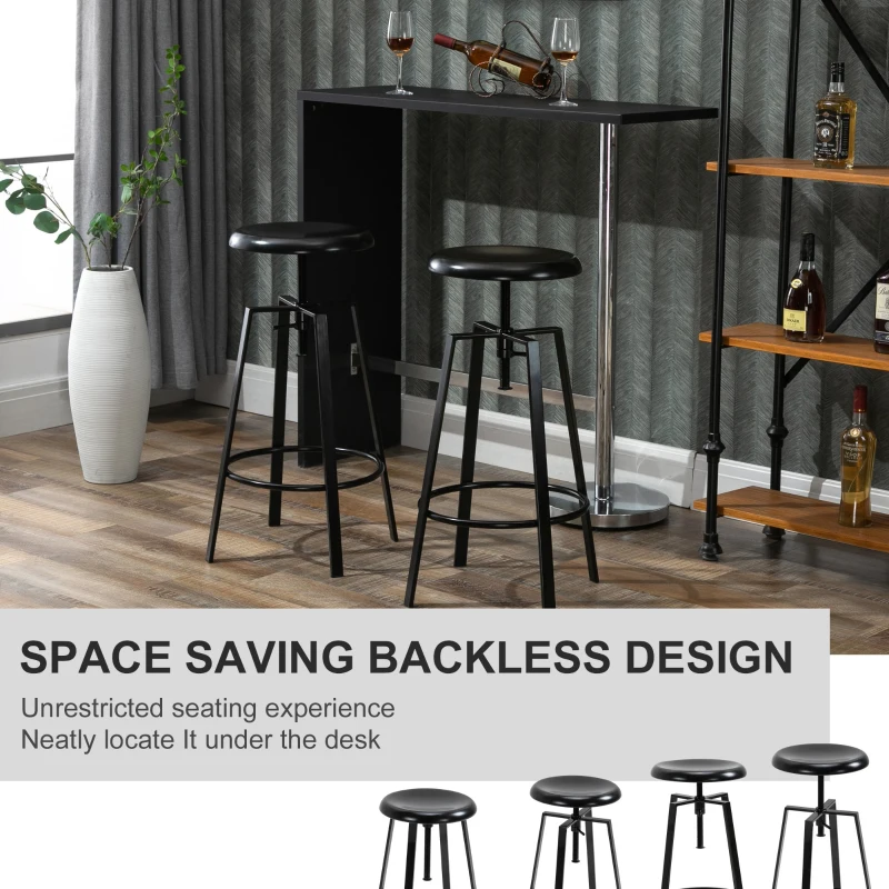 HOMCOM Set de 2 Scaune de Bar Inaltime Reglabila si Suport pentru Picioare, Stil Industrial